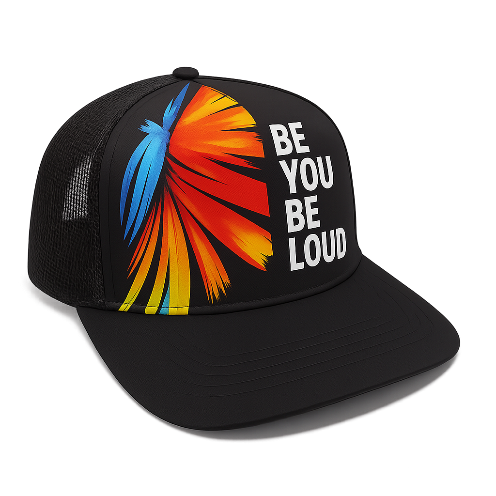 'full color trucker hat','printed trucker cap','custom graphic trucker hat','breathable mesh cap','adjustable snapback hat','promotional headwear','casual trucker cap','outdoor printed cap','vivid logo trucker hat','structured trucker design','branded mesh back cap',''